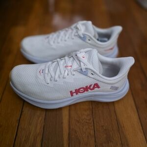 Hoka Women's White Sneakers with Pink Logo NEW WITHOUT BOX
